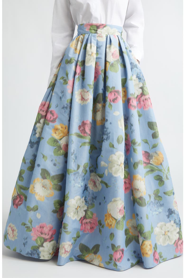 Chiné Floral Print Taffeta Ball Skirt, Main, color, CLOUDY BLUE MULTI