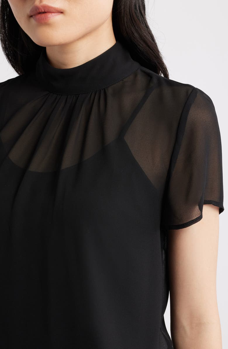 Vince Camuto Flutter Sleeve Chiffon Top, Alternate, color, Rich Black