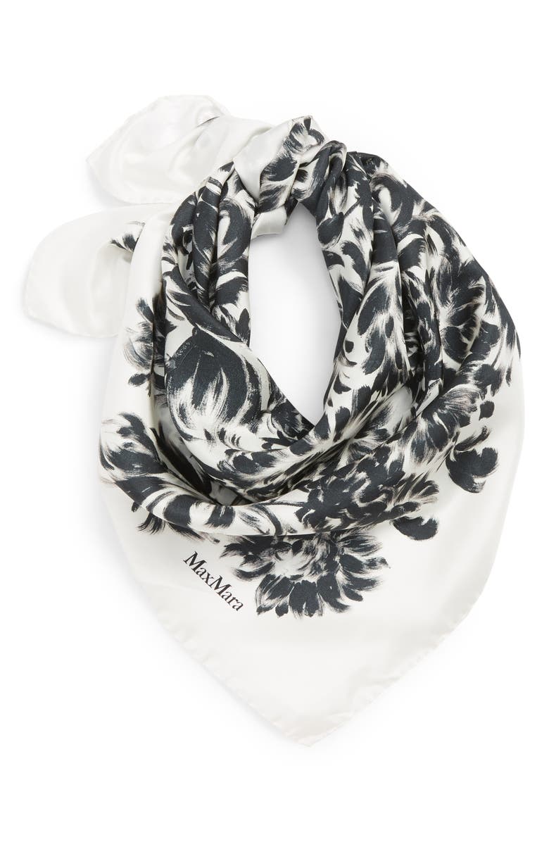 Max Mara Geisha Print Silk Scarf, Alternate, color, Black/ White