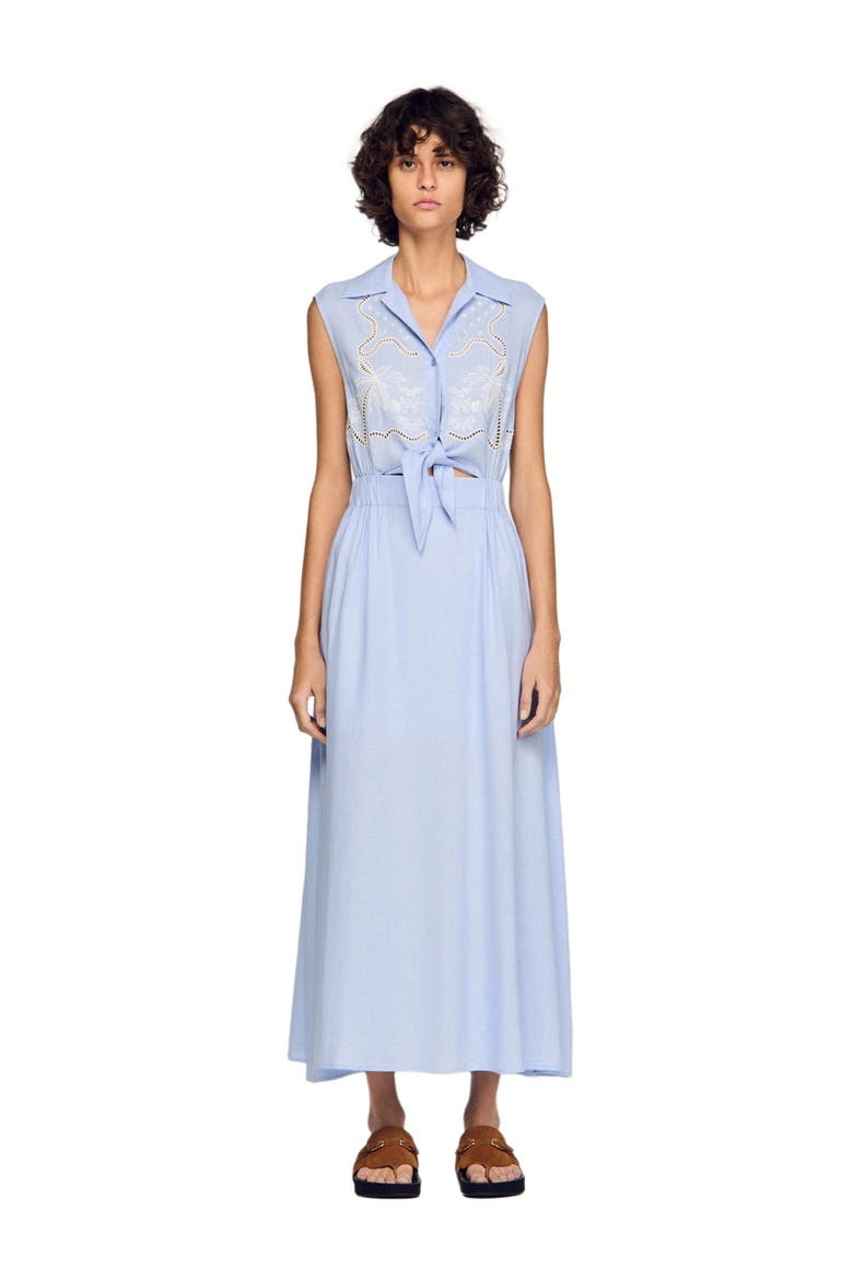 Embroidered linen maxi dress, Main, color, Sky blue