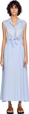 SANDRO Embroidered linen maxi dress