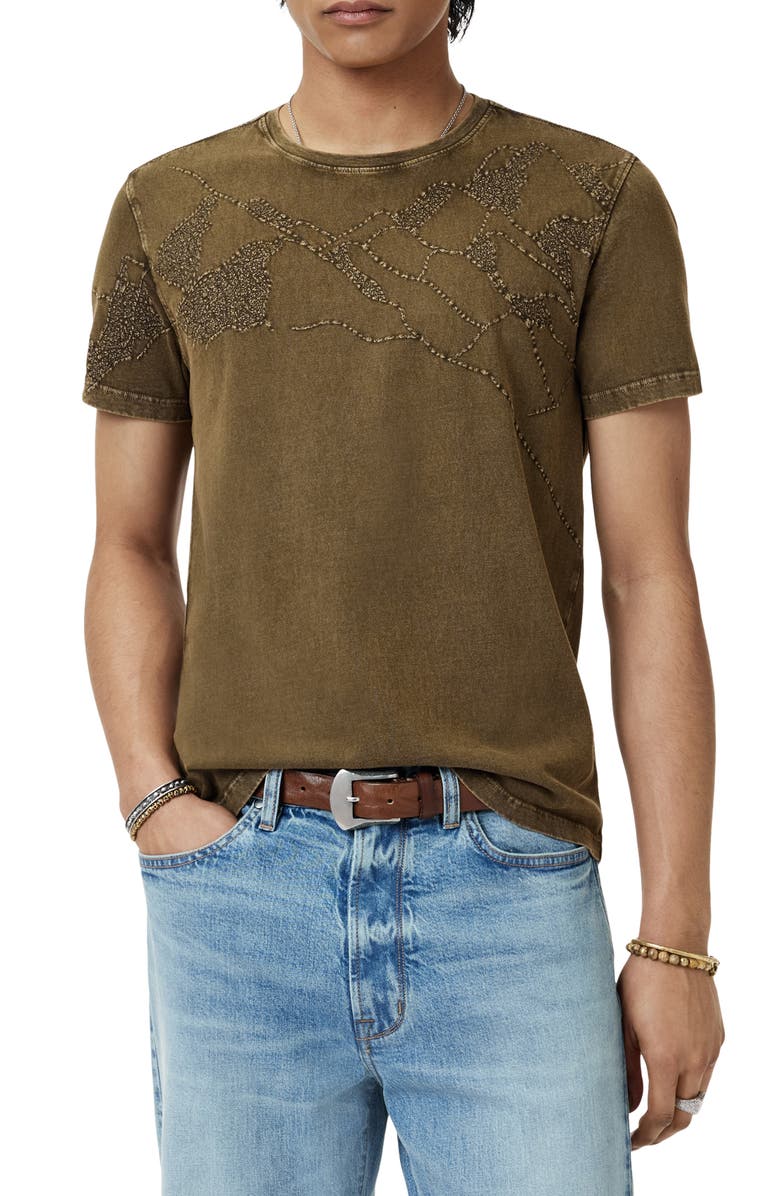 John Varvatos Desert Mountains Embroidered Organic Cotton T-Shirt, Main, color, Mushroom