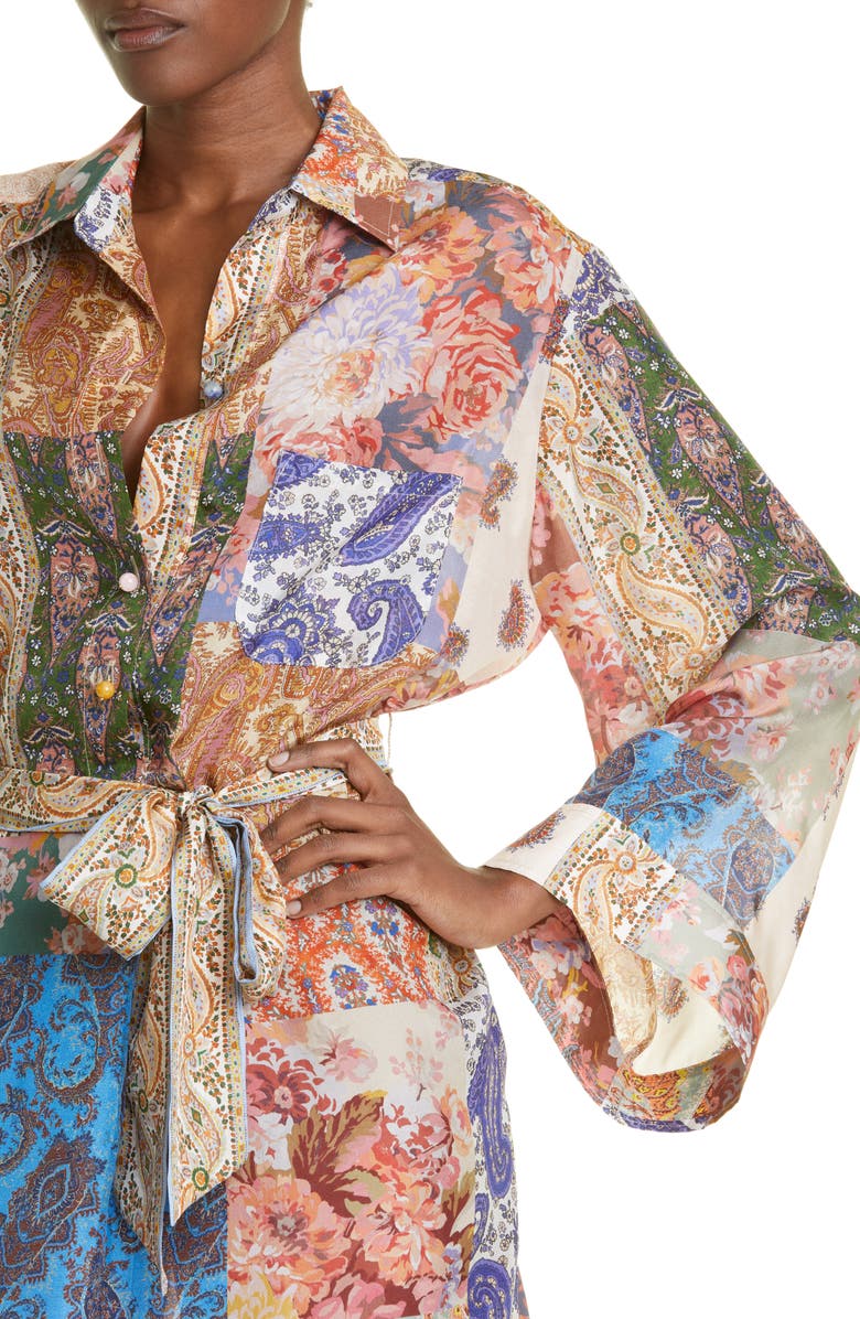 Zimmermann Devi Paisley Long Sleeve Silk Midi Shirtdress, Alternate, color, 