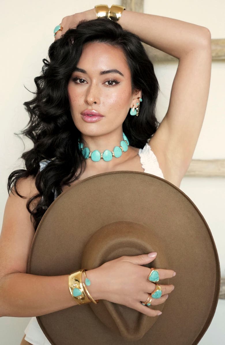 Ettika Reconstituted Turquoise Solstice Hinged Cuff Bracelet, Alternate, color, Turquoise