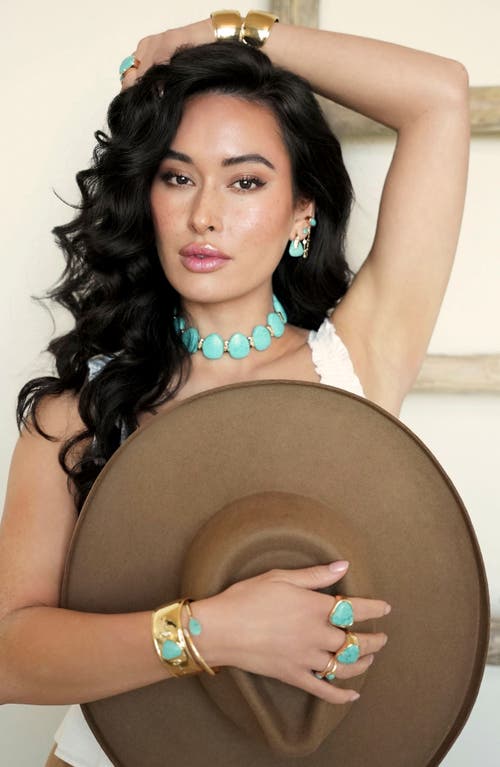 Ettika Reconstituted Turquoise Solstice Hinged Cuff Bracelet In Gold