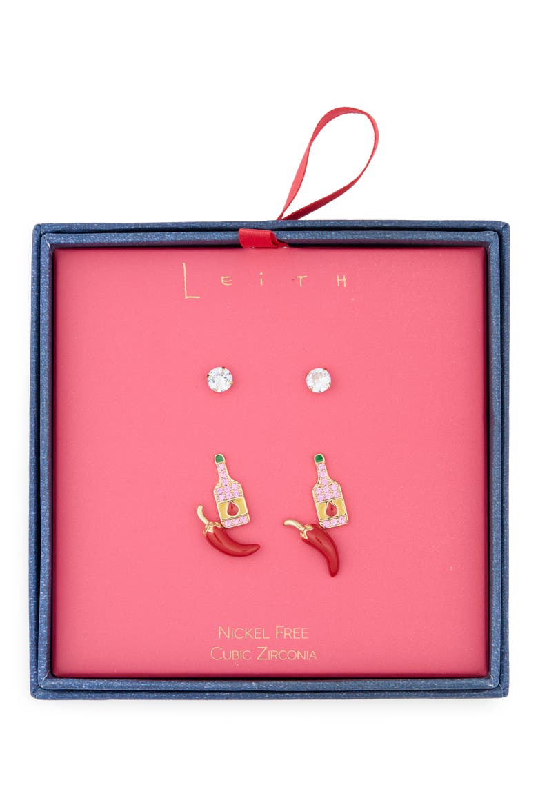 3-Pack Hot Sauce Assorted Stud Earrings Set, Main, color, RED MULTI- GOLD
