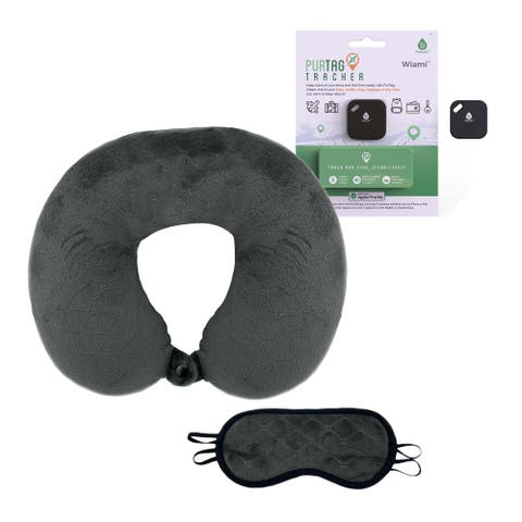 Mindful Traveler Bundle Memory Foam Travel Pillow with Sleep Mask & Purtag Tracker