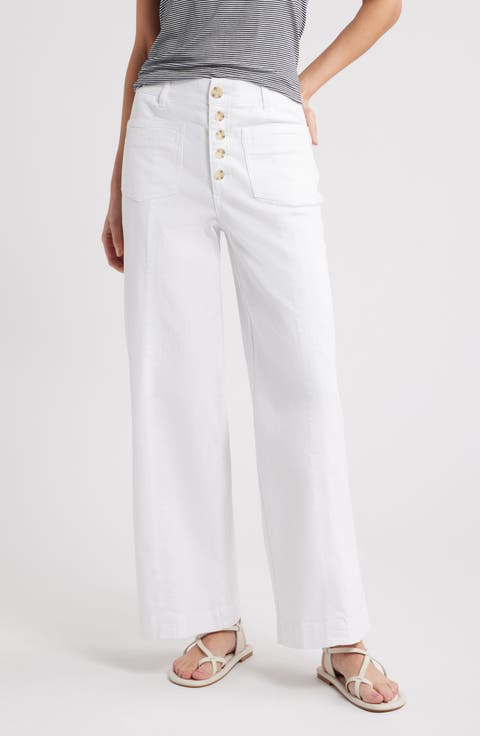 'Ab'Solution Skyrise High Waist Exposed Button Fly Wide Leg Pants (Regular & Petite)