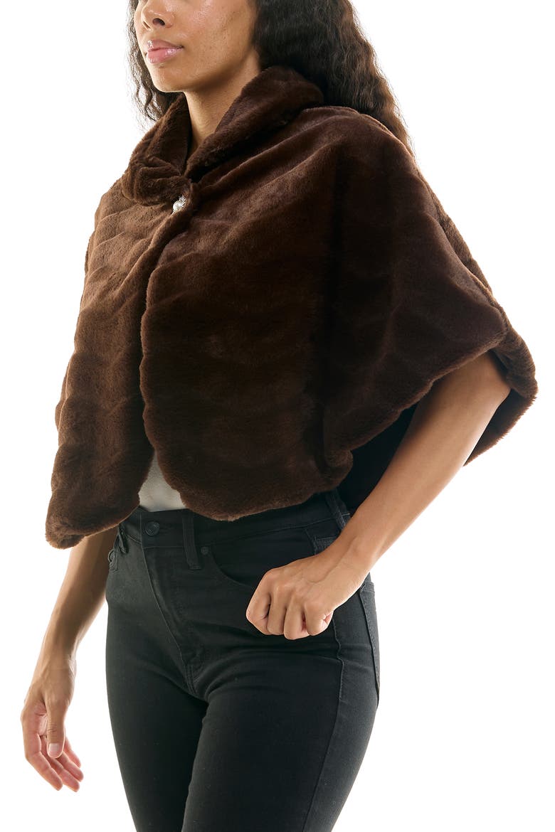 Faux Fur Capelet Bolero, Alternate, color, DEEP BROWN