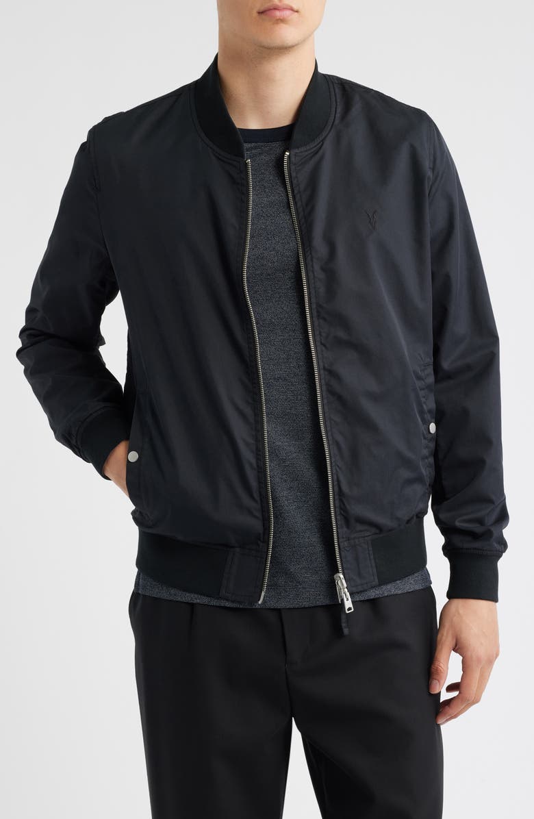 AllSaints Bassett Reversible Bomber Jacket, Main, color, Black/ Turbo Blue