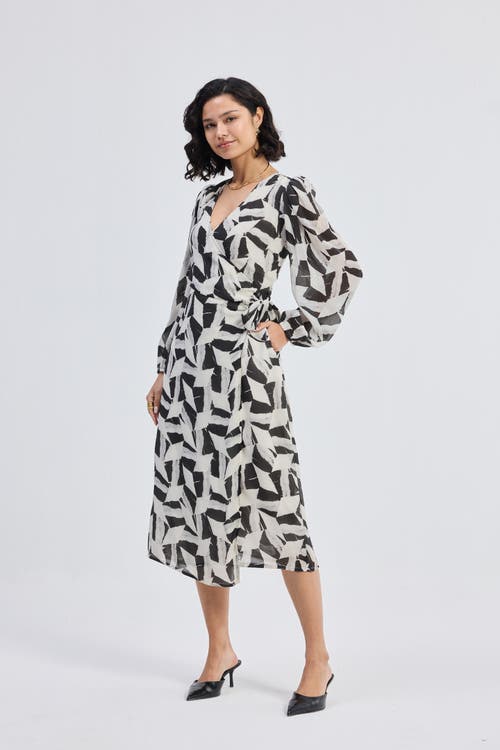Reistor Midi Wrap Dress In Abstract Mosaic In Noir Shadows