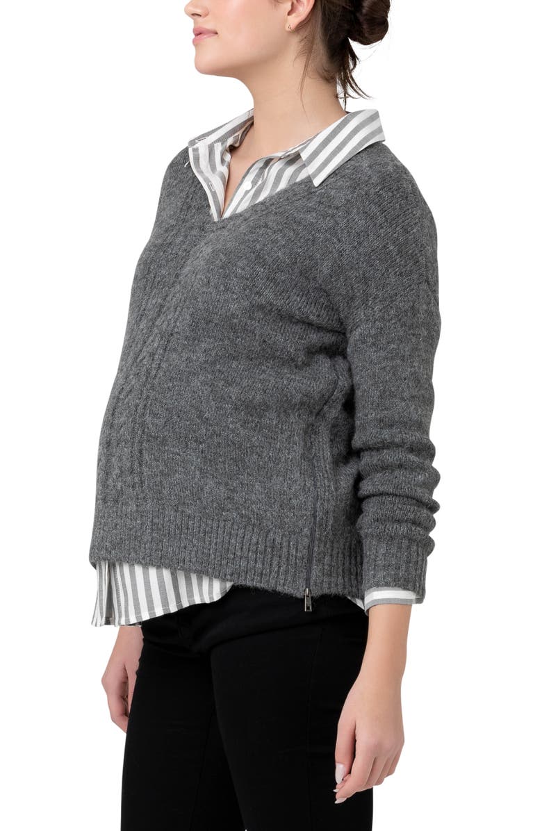 Ripe Maternity Lou Stripe Shirt, Alternate, color, Black/White