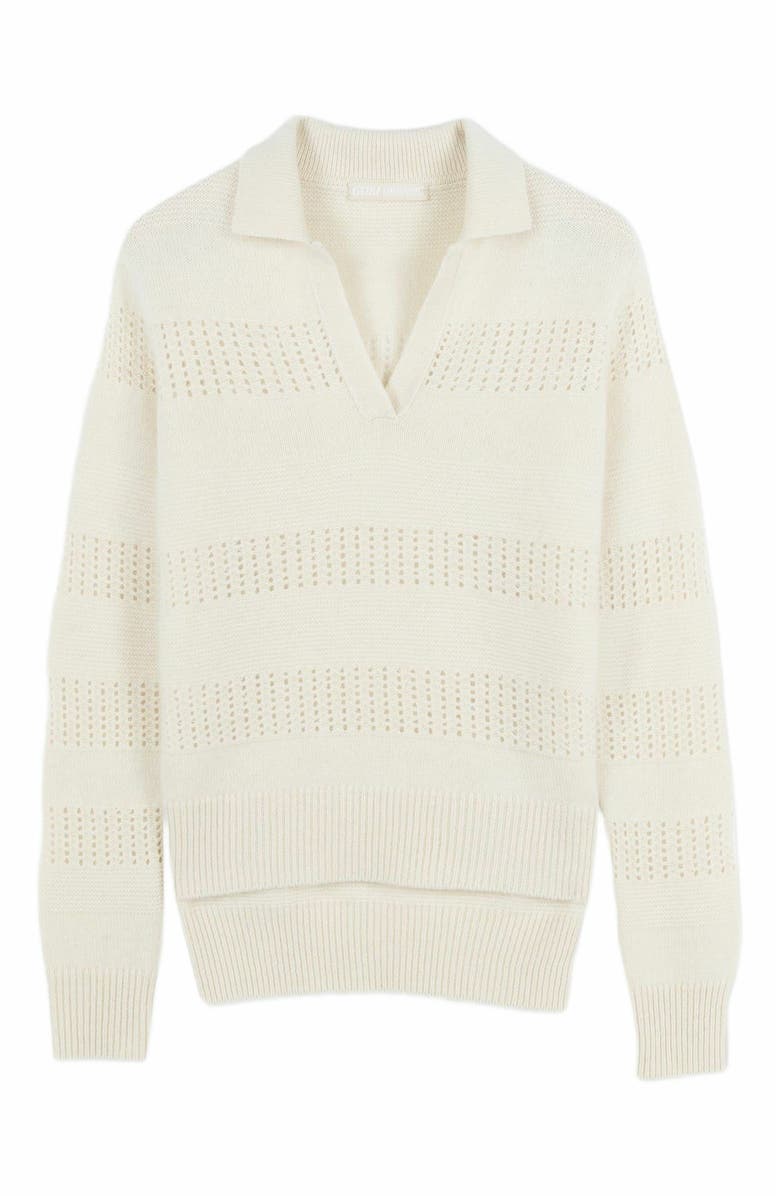 GOBI Mongolian Cashmere Mixed Pattern Cashmere Polo, Alternate, color, Off White