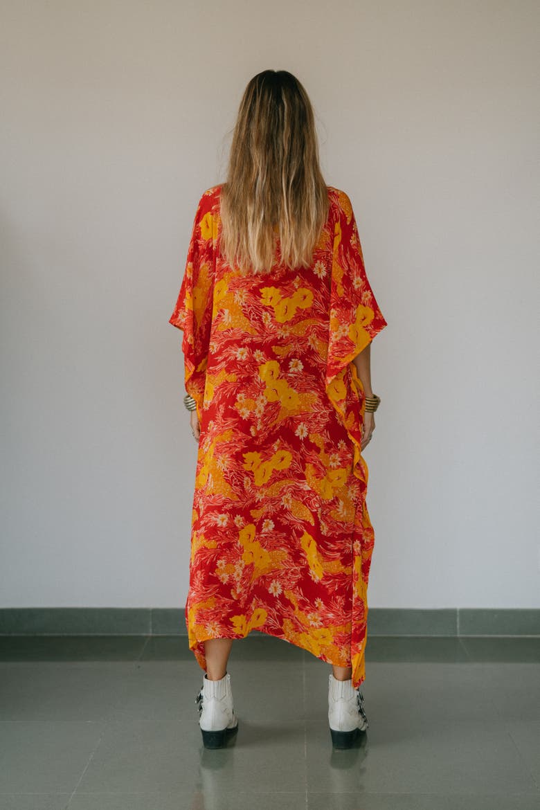 Long Caftan Waya, Alternate, color, Red & Orange