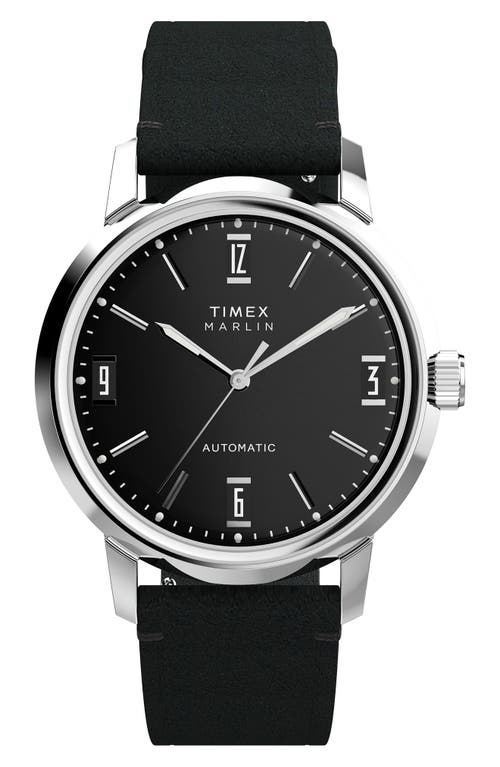 Timex® Marlin Automatic Leather Strap Watch, 40mm in Black at Nordstrom