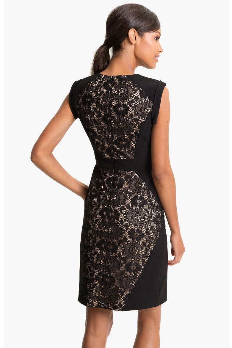 Lace Inset Crepe Sheath Dress, Alternate, color, BLACK