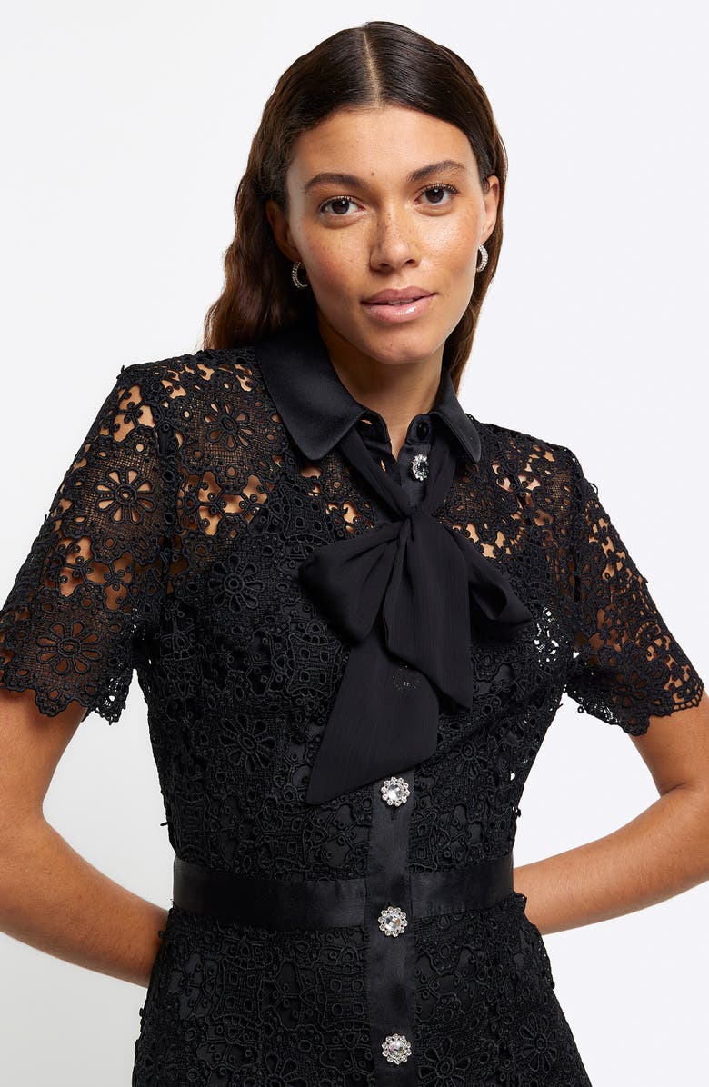 River Island Floral Lace Midi Dress, Alternate, color, Black