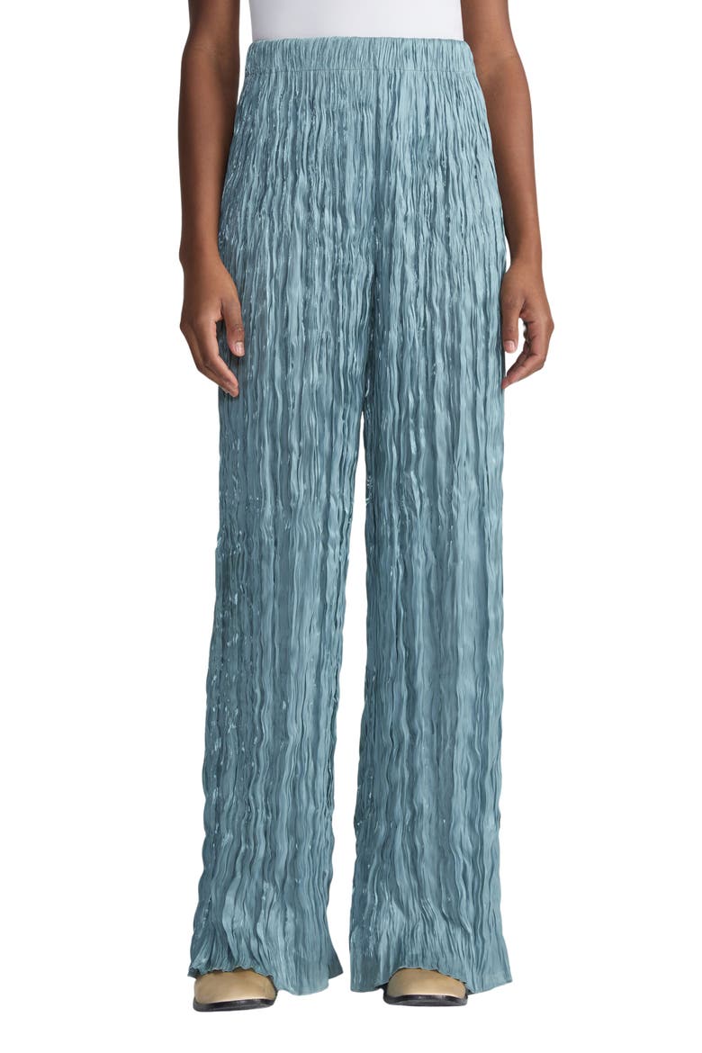 Parkside Plissé Satin Wide Leg Pants, Main, color, LAGOON GREEN
