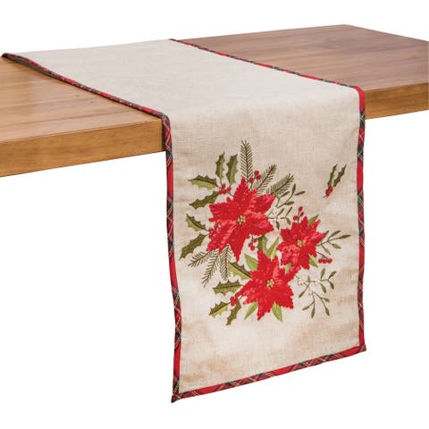 Poinsettia Cotton Blend Christmas Table Runner 14" x 72"