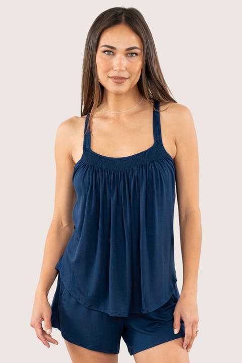Sunrise Built-In Shelf Adjustable Smocked Lounge & Sleep Tank Top