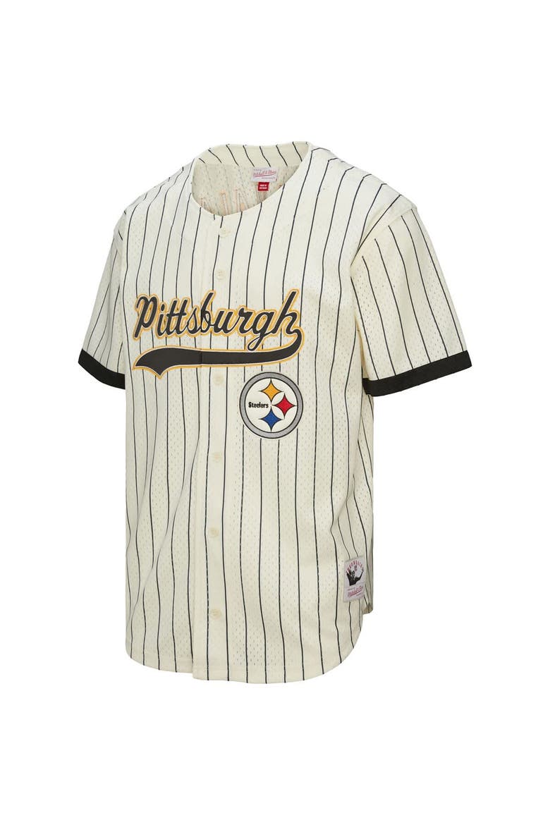 Men's Mitchell & Ness Troy Polamalu Cream Pittsburgh Steelers Name & Number Mesh Button-Up Baseball Jersey, Alternate, color, Cream