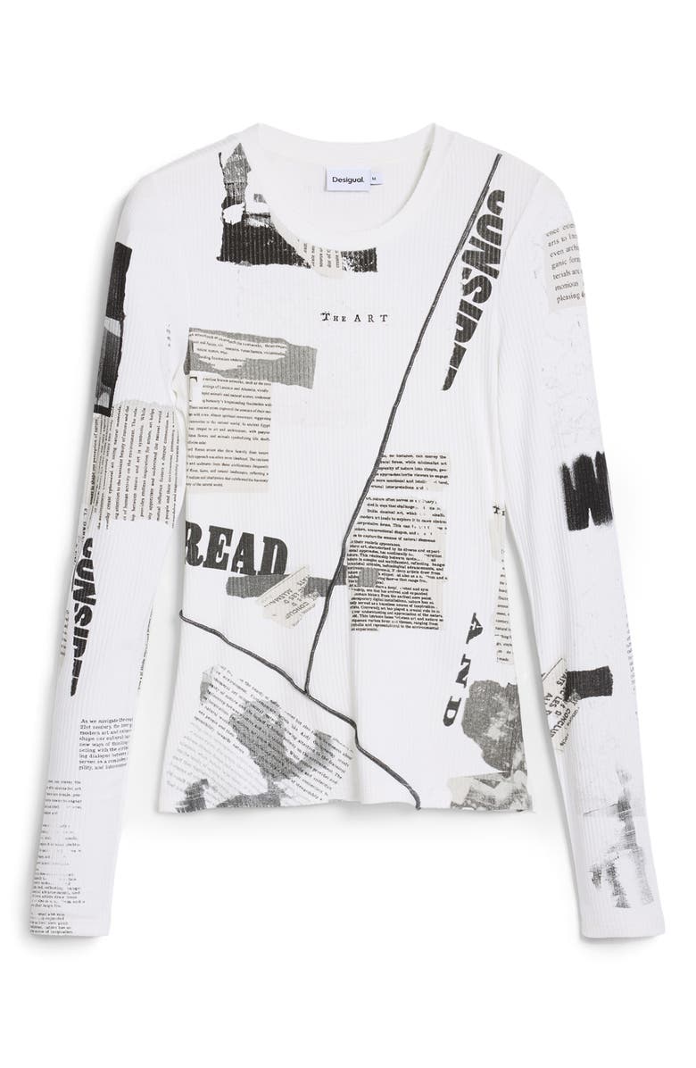 Desigual Mixed Print Long Sleeve Knit Top, Alternate, color, White/ Beige Multi