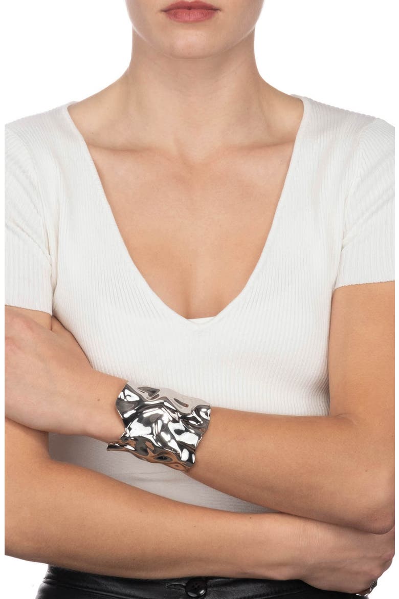 Crumpled Wide Cuff, Alternate, color, SILVER