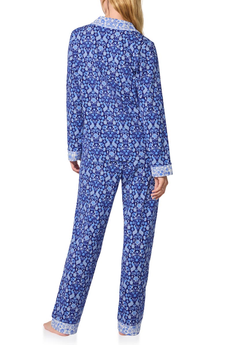BedHead Pajamas Print Long Sleeve Stretch Organic Cotton Jersey Pajamas, Alternate, color, Bloomscape Blue