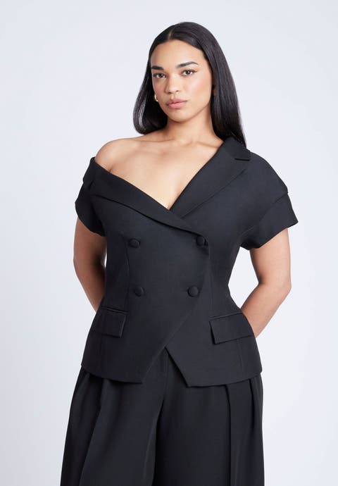 Asym Neckline Short Sleeve Blazer (Plus Available)