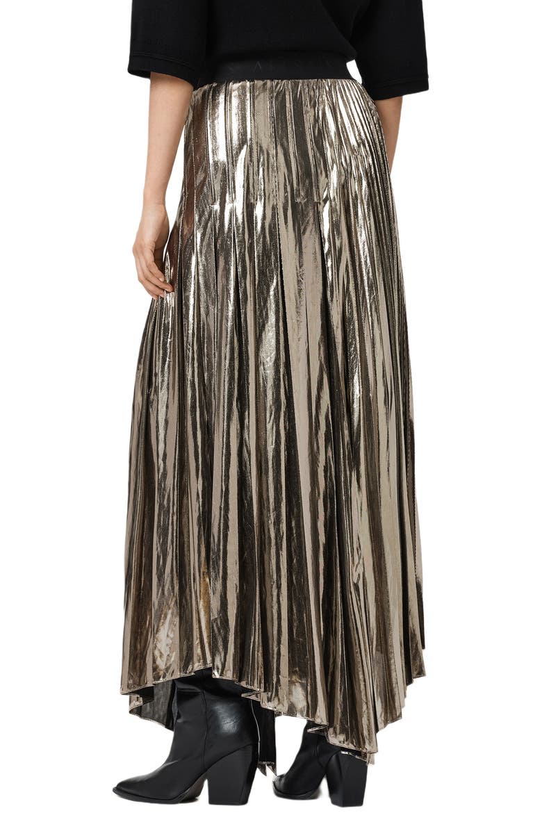 AllSaints Jax Pleated Maxi Skirt, Alternate, color, Bronze Gold