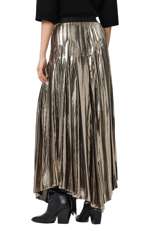 Allsaints Jax Pleated Midi Skirt In Gold