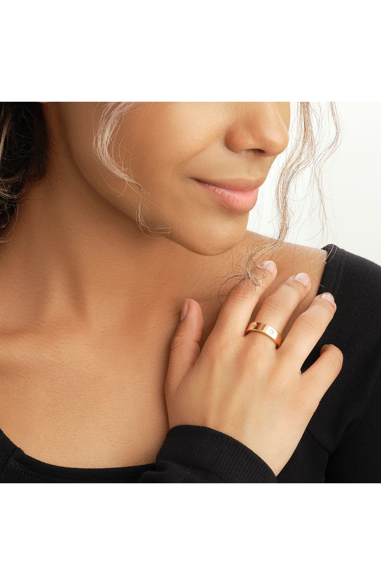 Sterling Forever Bezel Cubic Zirconia Accent Band Ring, Alternate, color,