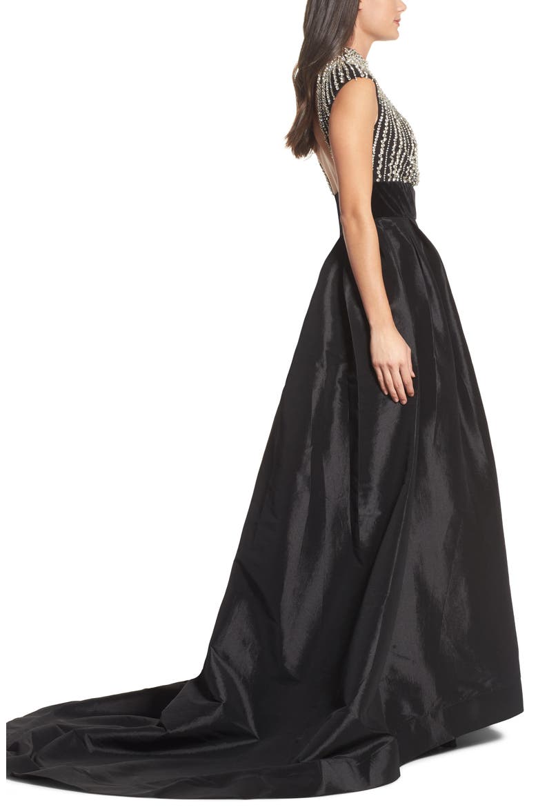 Crystal & Satin Ballgown, Alternate, color, BLACK
