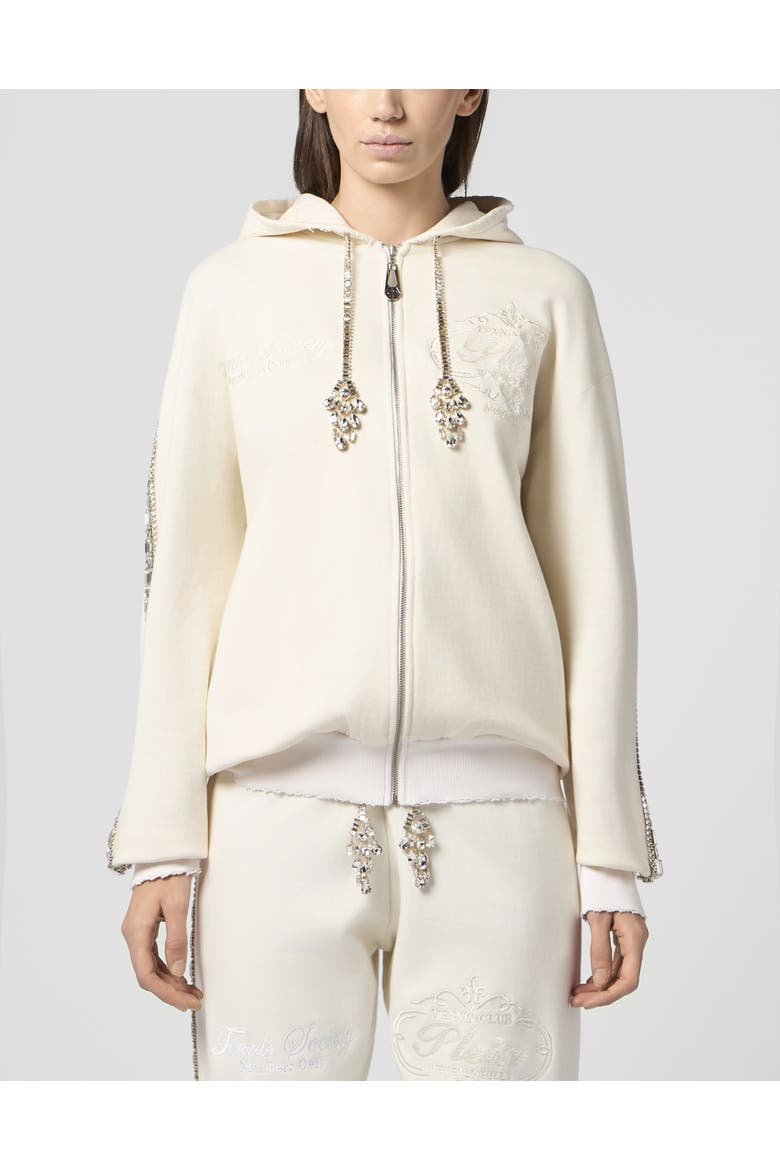 Washed Zip Hoodie Tennis Club Crystals Women, Main, color, OffWhite
