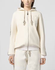 PHILIPP PLEIN Washed Zip Hoodie Tennis Club Crystals Women
