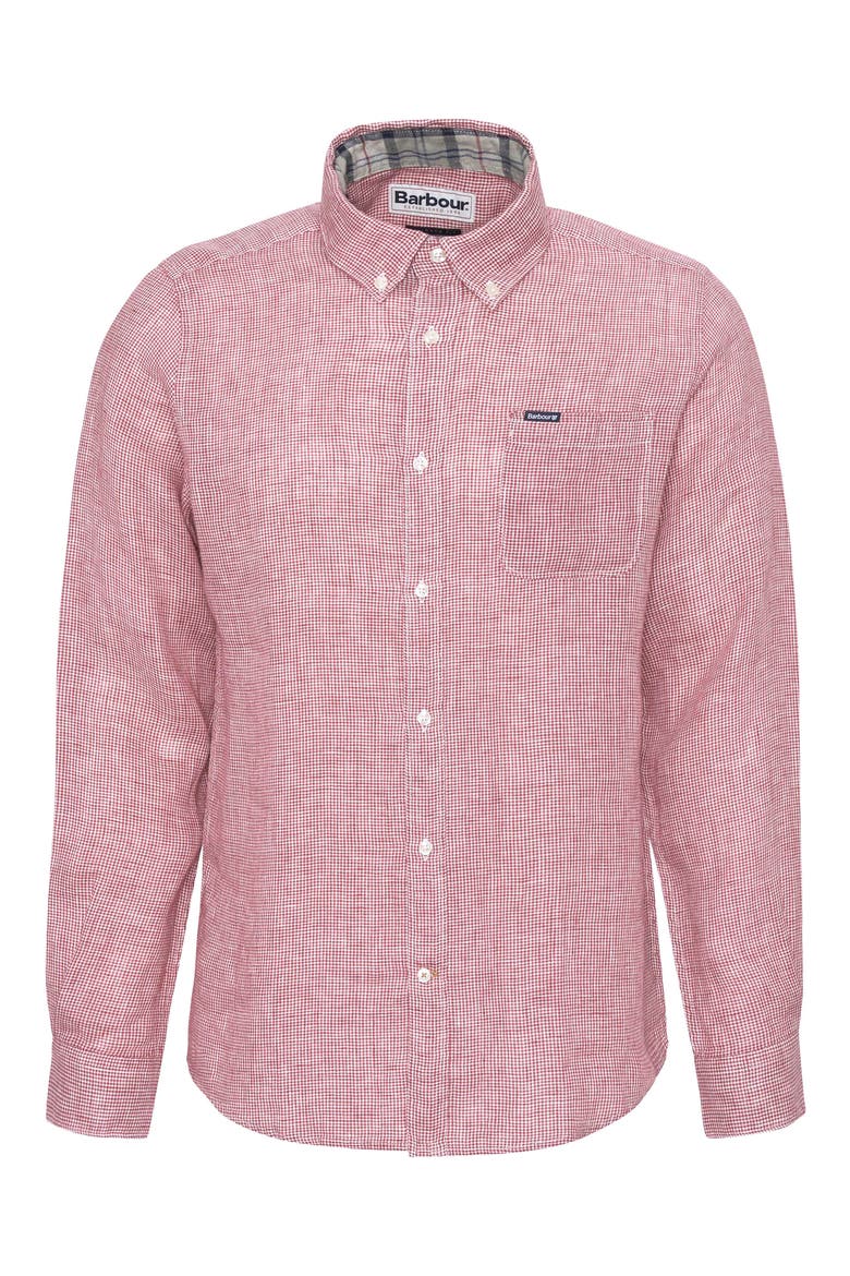 Linton Regular Fit Microcheck Linen Button-Down Shirt, Alternate, color, RED SPICE