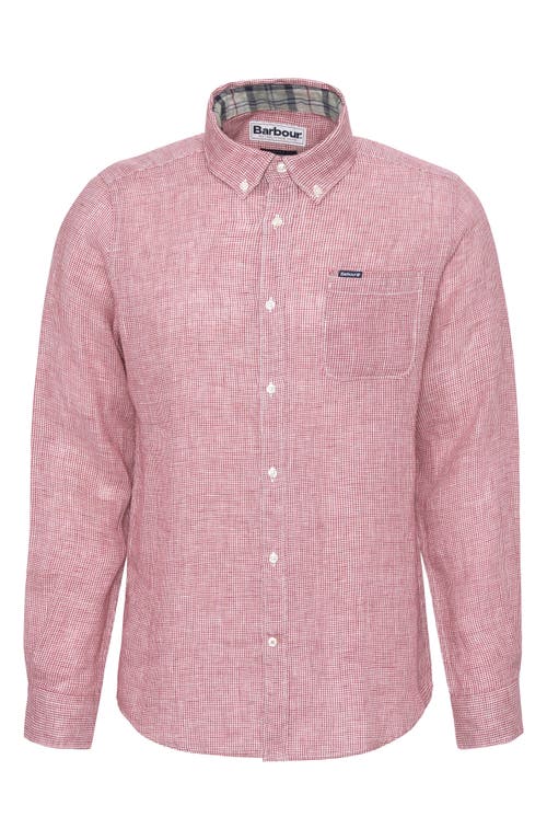 Barbour Linton Regular Fit Microcheck Linen Button-down Shirt In Red Spice