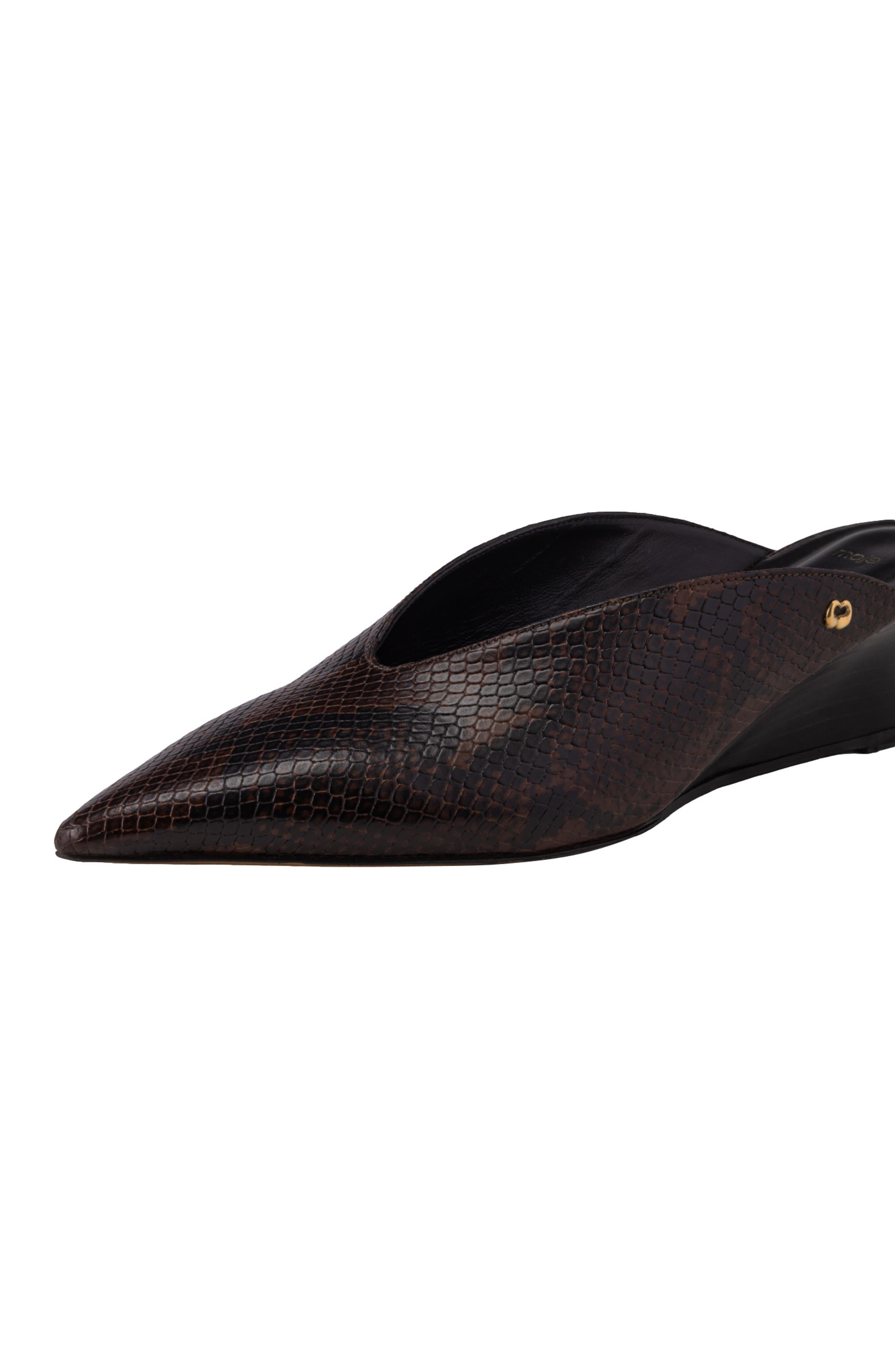 Embossed leather wedge mules, Alternate, color, Brown snake print