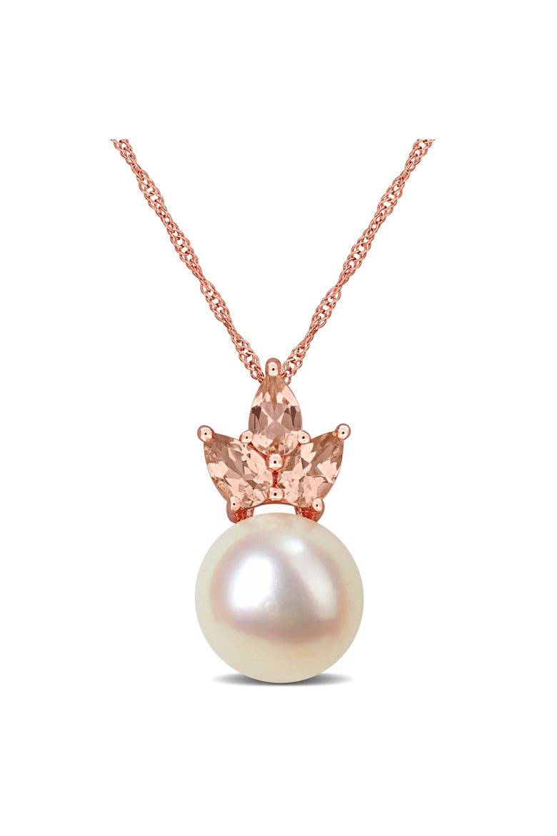 Cultured Pearl & Morganite Pendant Necklace 14k, Main, color, Rose Gold