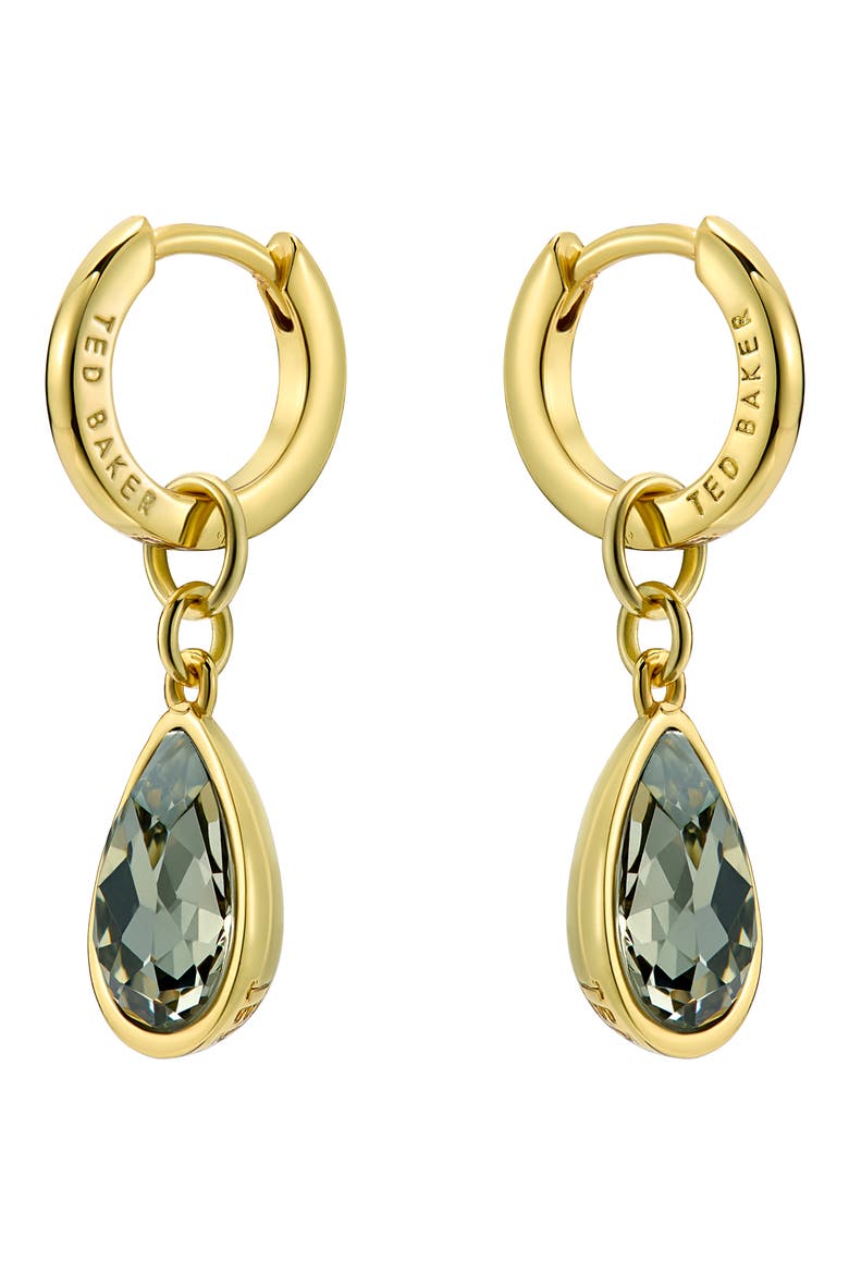 Divine Crystal Drop Huggie Hoop Earrings, Alternate, color, GOLD TONE/ BLACK CRYSTAL