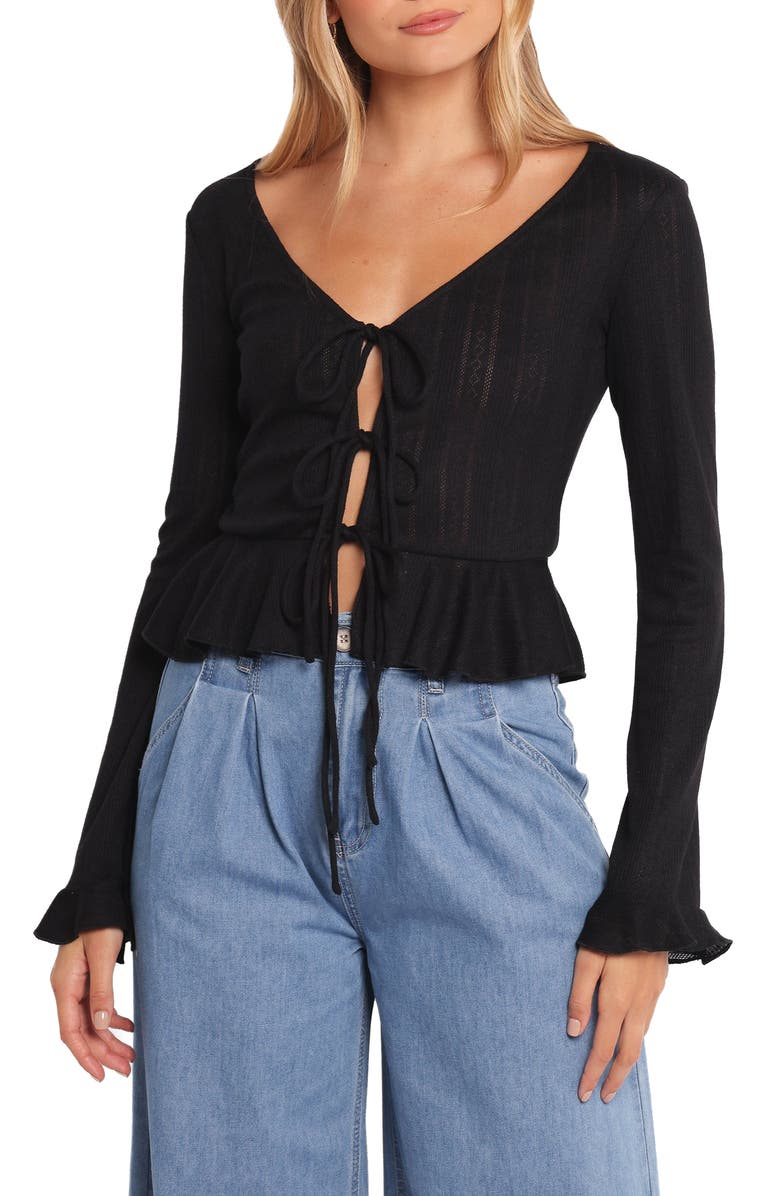 Petal & Pup Islah Pointelle Tie Front Cardigan, Main, color,