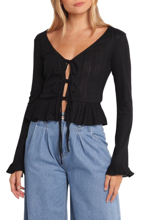 Petal And Pup Petal & Pup Islah Pointelle Tie Front Cardigan In Black