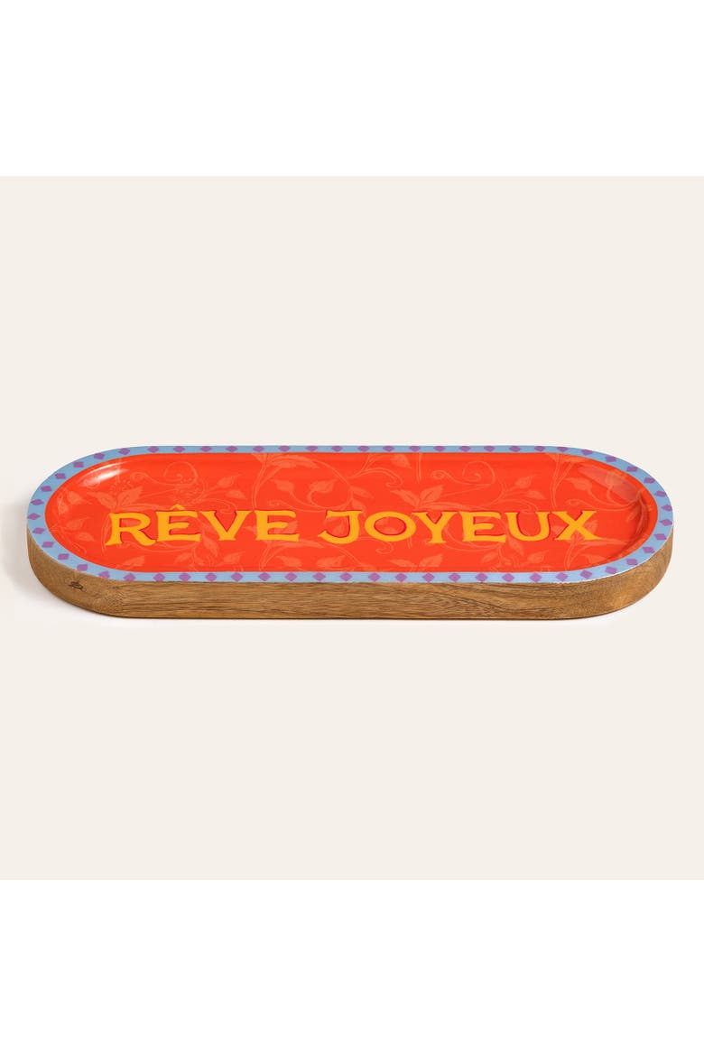 Lakri Oval Tree Serving Entertaining Artisan, Alternate, color, Orange