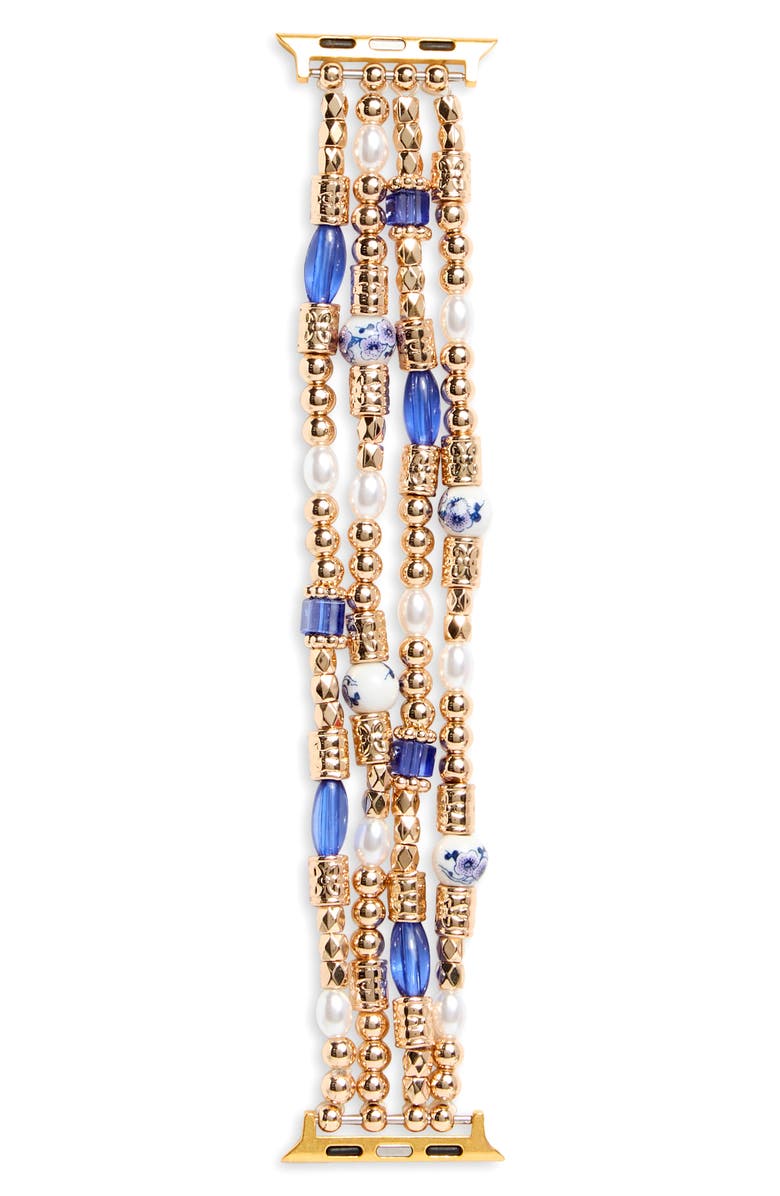 NORDSTROM RACK Beaded Smart Watch Strap, Main, color, Blue Multi- Gold