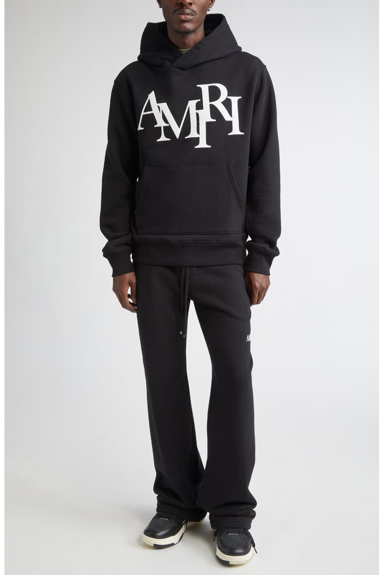 Staggered Logo Graphic Hoodie, Alternate, color, BLACK