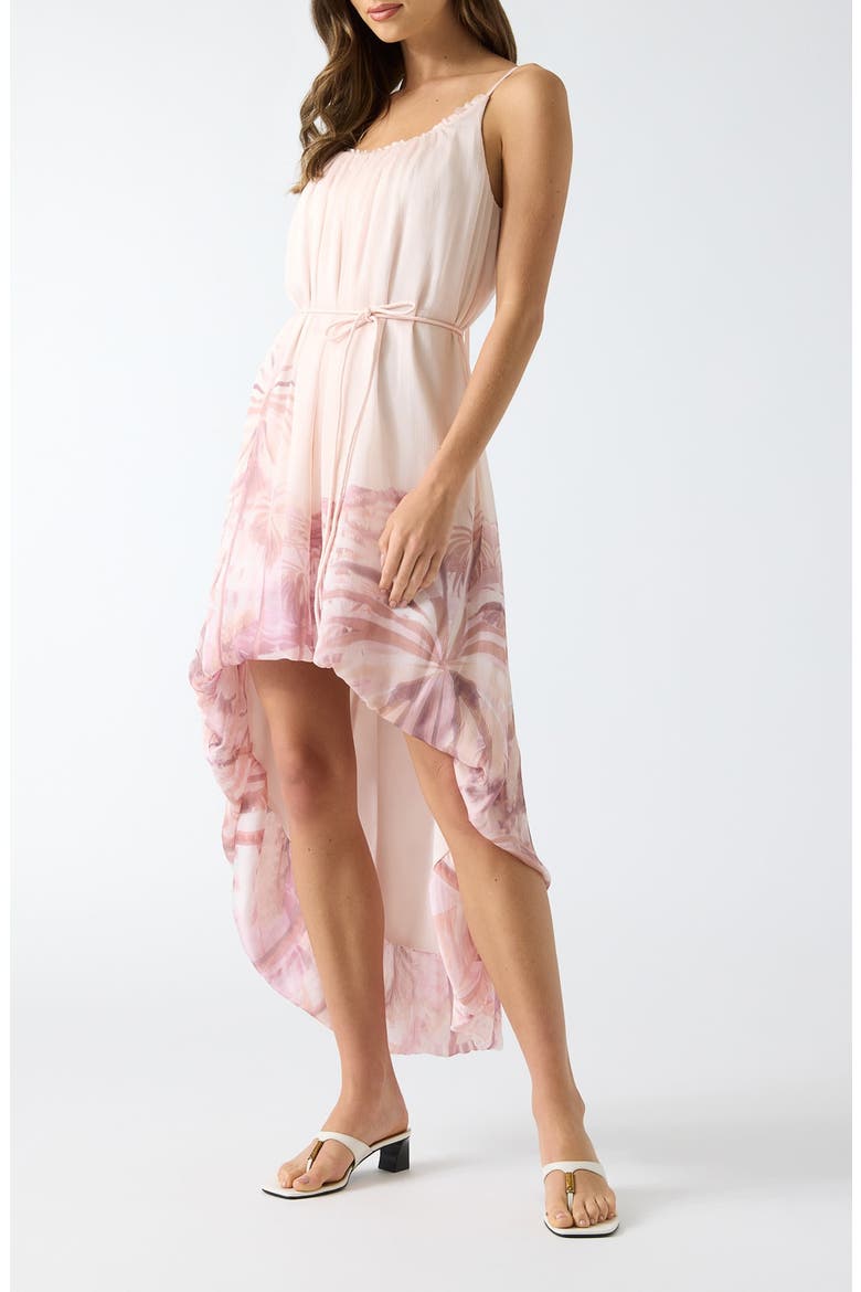 Isla Palm Tree Print High-Low Dress, Alternate, color, PINK