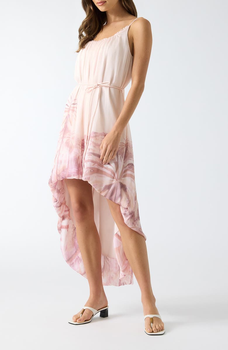 GUESS Isla Palm Tree Print High-Low Dress, Alternate, color, Pink