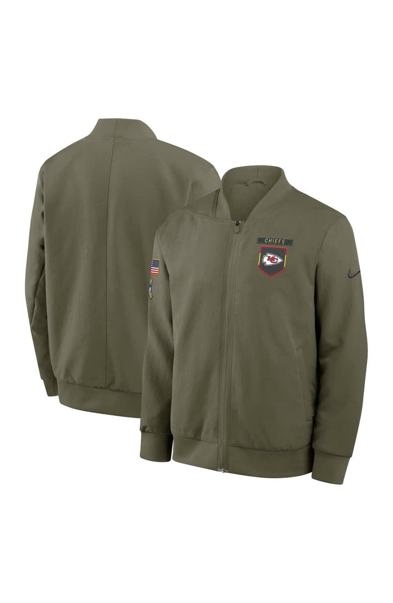 Nike Men's Nike Olive Kansas City Chiefs 2025 Salute to Service Sideline Full-Zip Bomber Jacket, Main, color, Olive