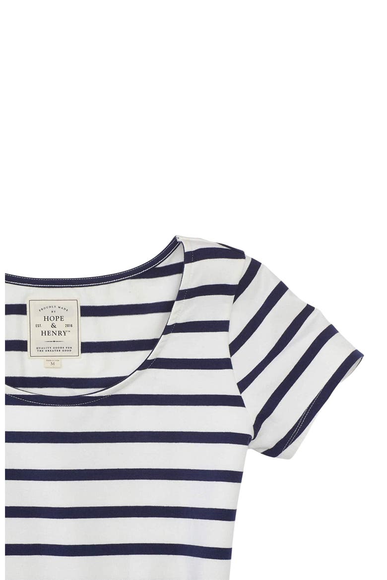 Women's Organic Tie-Waist Knit Dress, Alternate, color, White with Navy Stripe