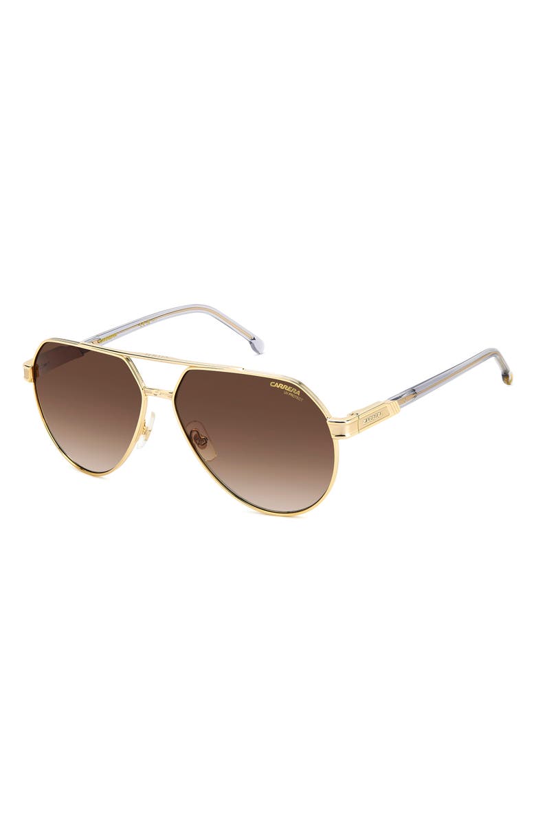 Carrera Eyewear Victory 62mm Gradient Aviator Sunglasses, Alternate, color, Gold Grey/ Brown Gradient